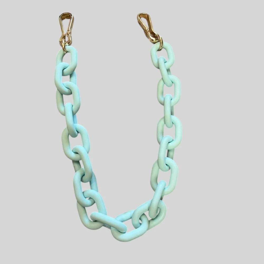 Teal Chunky Chain Strap Purse Handle Gold Hardware Statement